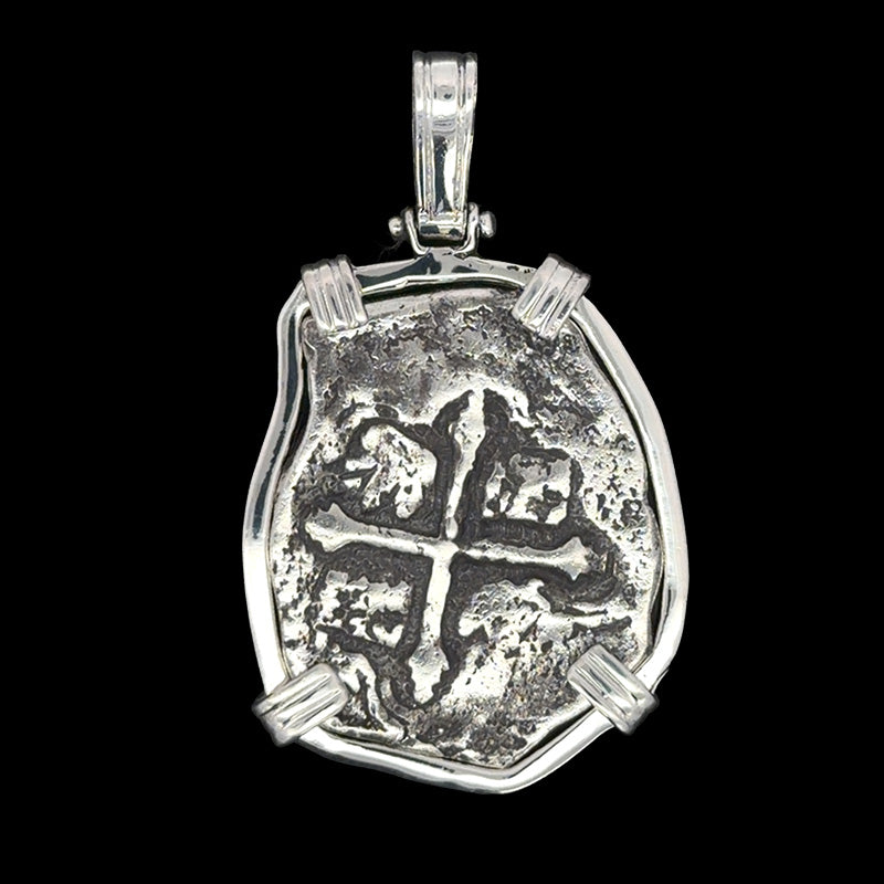 Atocha Jewelry - Long 4 Reale Silver Coin Pendant with Sterling Silver Frame