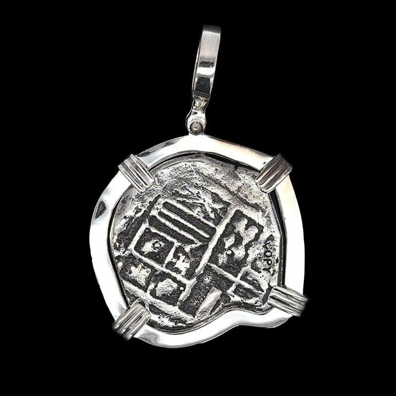 Atocha Jewelry - Large Museum Reale Silver Coin Pendant w/Polished Sterling Silver Frame