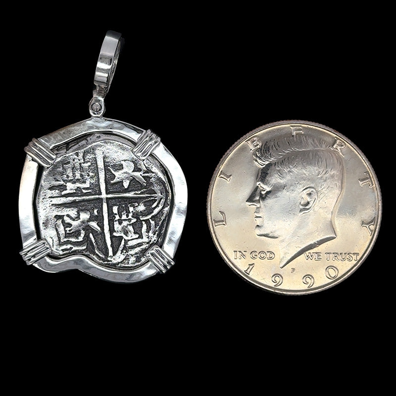 Atocha Jewelry - Large Museum Reale Silver Coin Pendant w/Polished Sterling Silver Frame