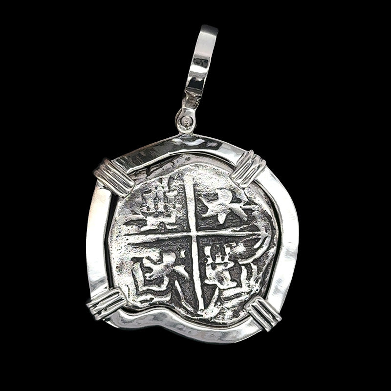 Atocha Jewelry - Large Museum Reale Silver Coin Pendant w/Polished Sterling Silver Frame