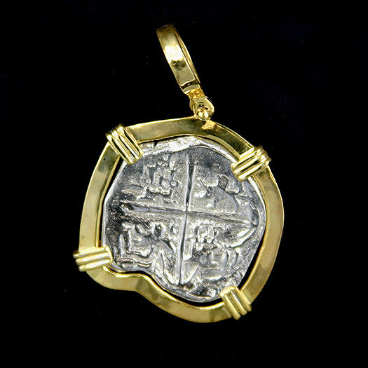 Atocha Jewelry - Large Museum Reale Silver Coin Pendant w/Polished Sterling Silver Frame