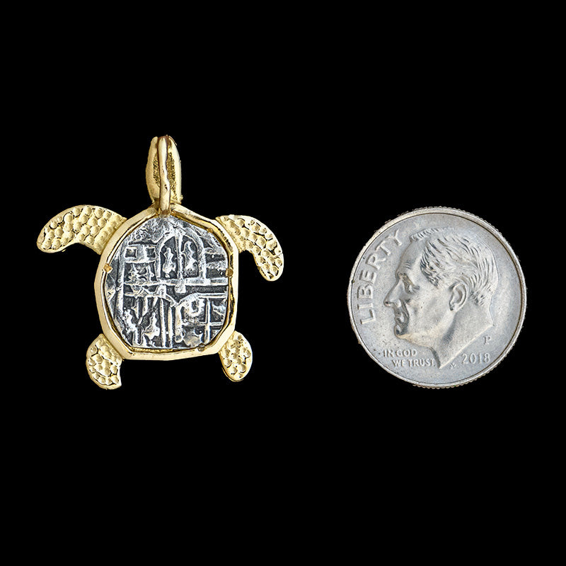 Atocha Jewelry - Small Silver Coin 14K Gold Turtle Pendant