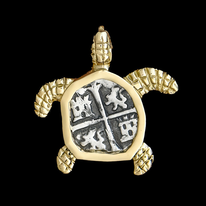 Atocha Jewelry - Small Silver Coin 14K Gold Turtle Pendant