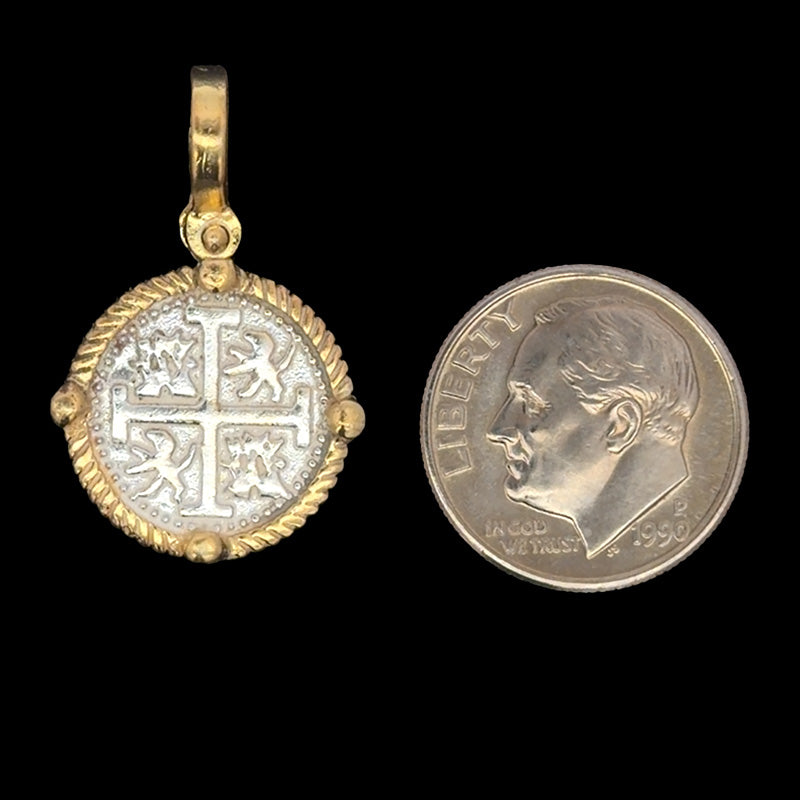 Atocha Jewelry - Small Silver Coin Pendant with Four Point Frame