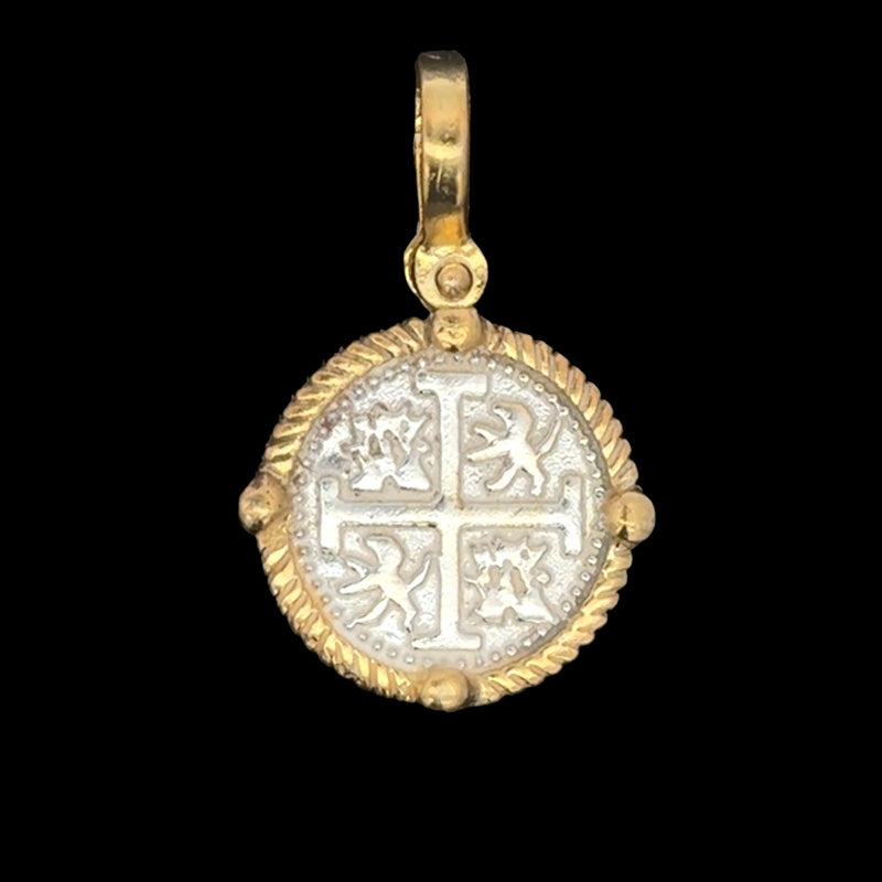 Atocha Jewelry - Small Silver Coin Pendant with Four Point Frame