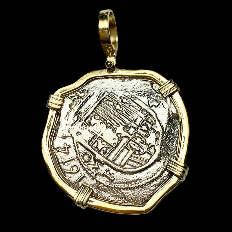 Atocha Jewelry - Large Pieces of 8 Silver Coin with Date Pendant with Triple Prong Wrap Frame