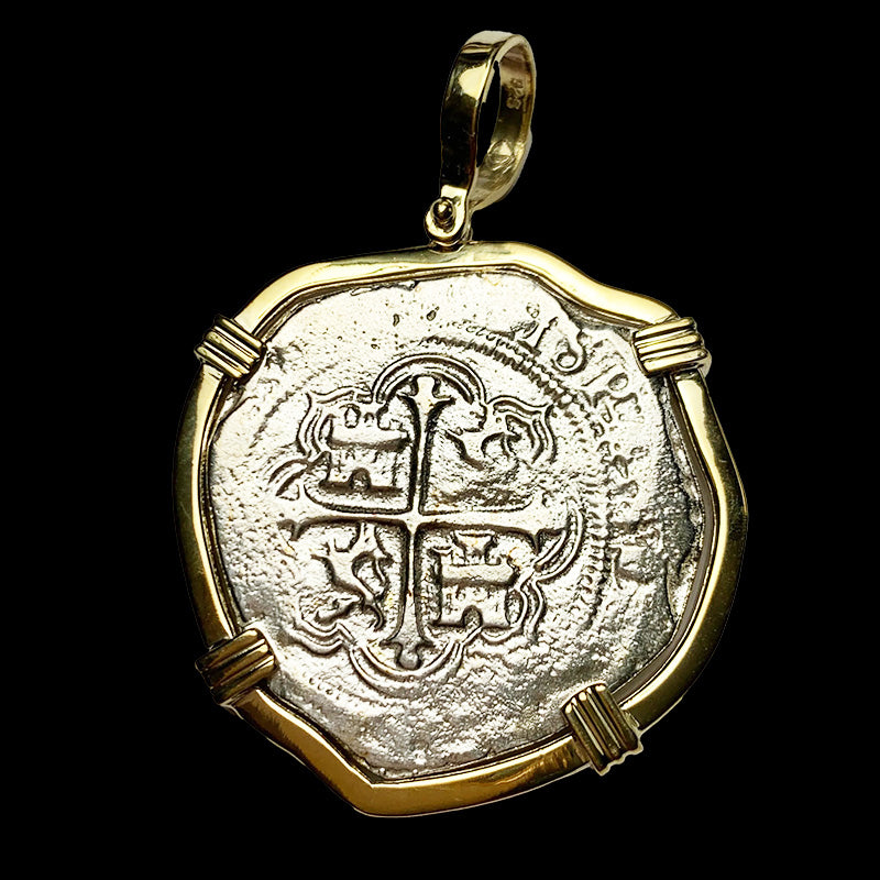 Atocha Jewelry - Large Pieces of 8 Silver Coin with Date Pendant with Triple Prong Wrap Frame