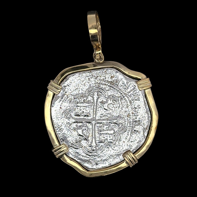 Atocha Jewelry - Large Pieces of 8 Silver Coin with Date Pendant with Triple Prong Wrap Frame