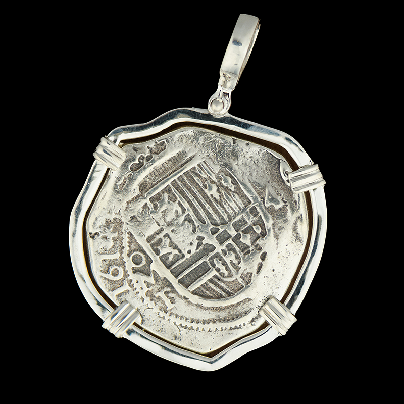 Atocha Jewelry - Large Pieces of 8 Silver Coin with Date Pendant with Sterling Silver Wrap Frame