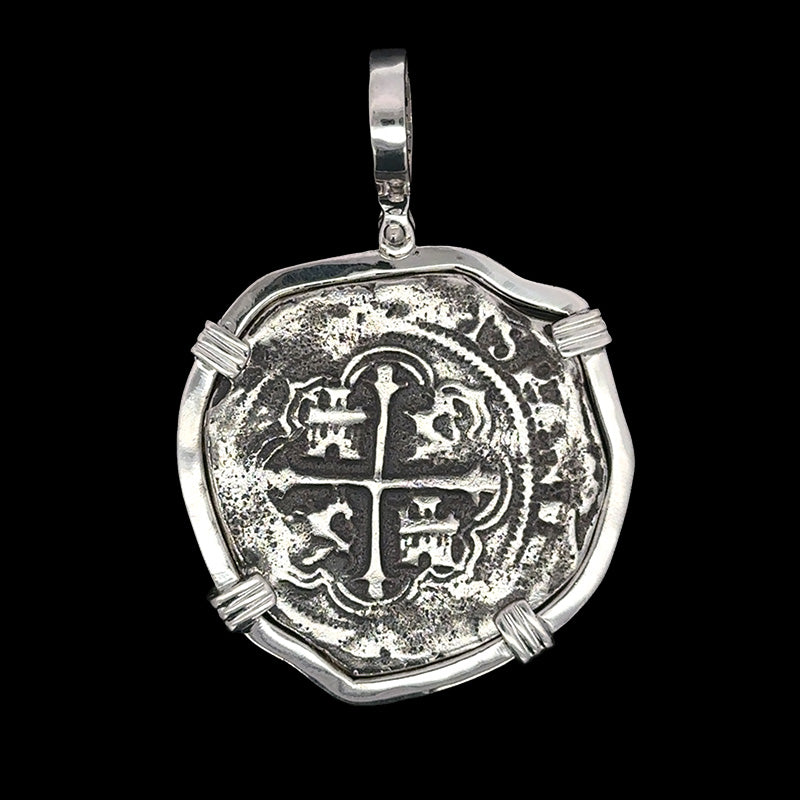 Atocha Jewelry - Large Pieces of 8 Silver Coin with Date Pendant with Sterling Silver Wrap Frame