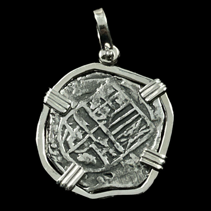 Atocha Jewelry - Odd Shape Medium Pieces of 8 Silver Coin Pendant with Sterling Silver Frame