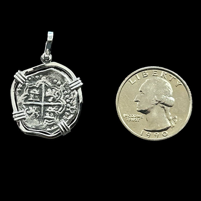 Atocha Jewelry - Odd Shape Medium Pieces of 8 Silver Coin Pendant with Sterling Silver Frame