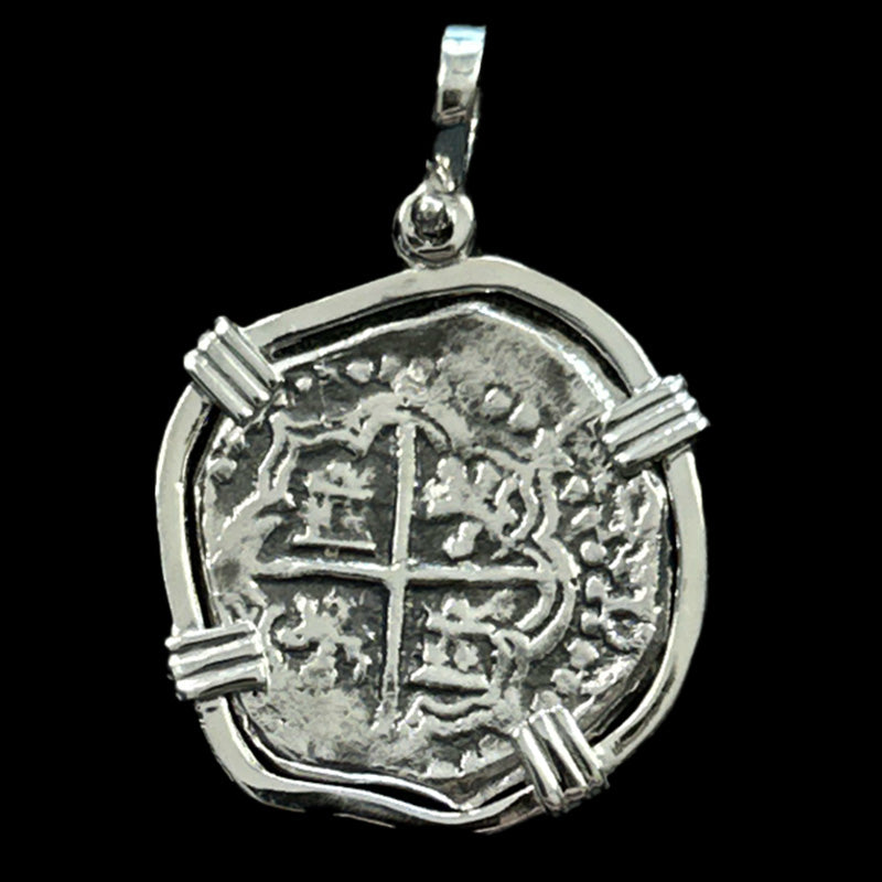 Atocha Jewelry - Odd Shape Medium Pieces of 8 Silver Coin Pendant with Sterling Silver Frame