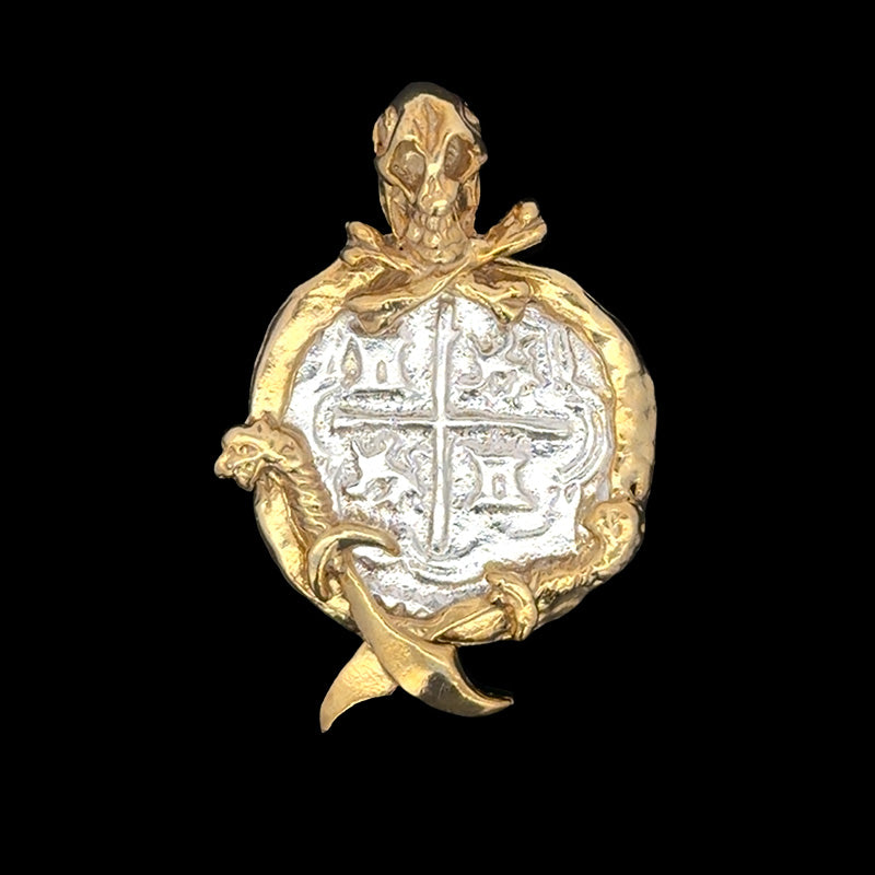 Atocha Jewelry - Pieces of 8 Silver Coin Pirate Skull and Crossbones Pendant