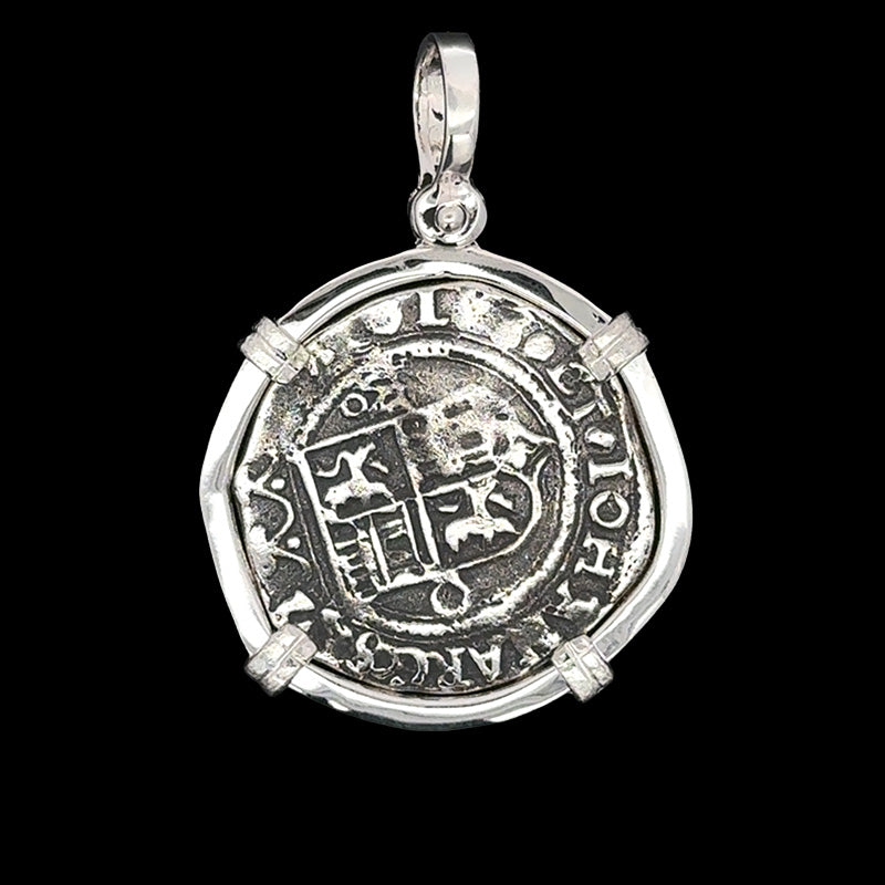 Atocha Jewelry - Pillars & Waves Medium Silver Coin Pendant with Sterling Silver Frame