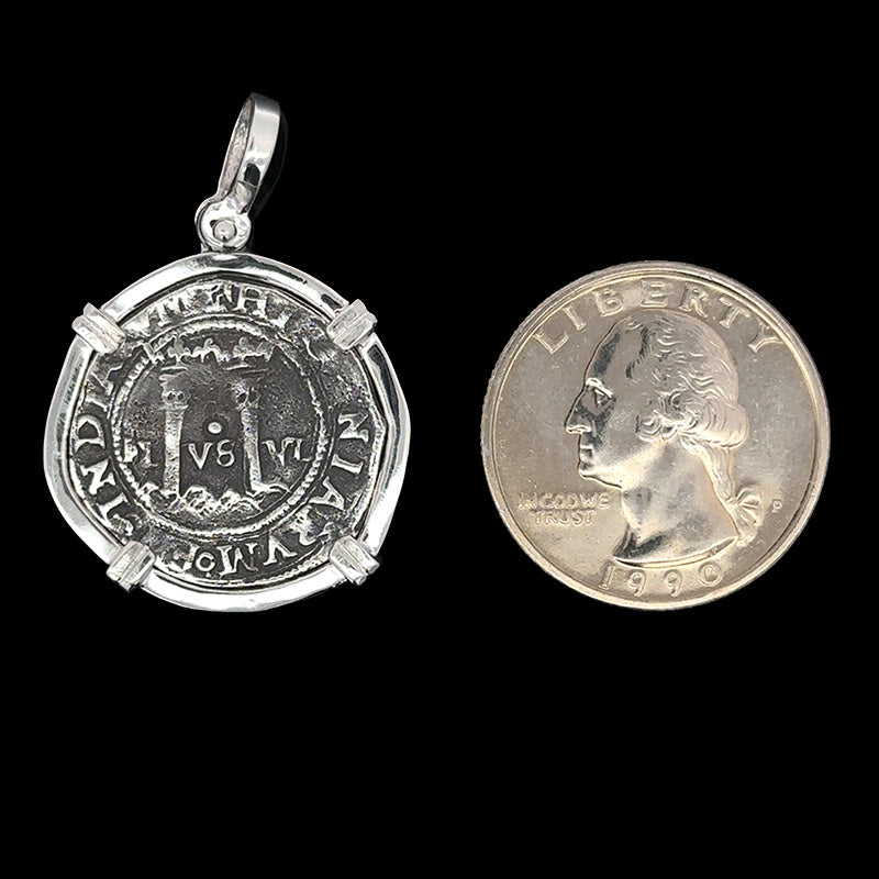 Atocha Jewelry - Pillars & Waves Medium Silver Coin Pendant with Sterling Silver Frame