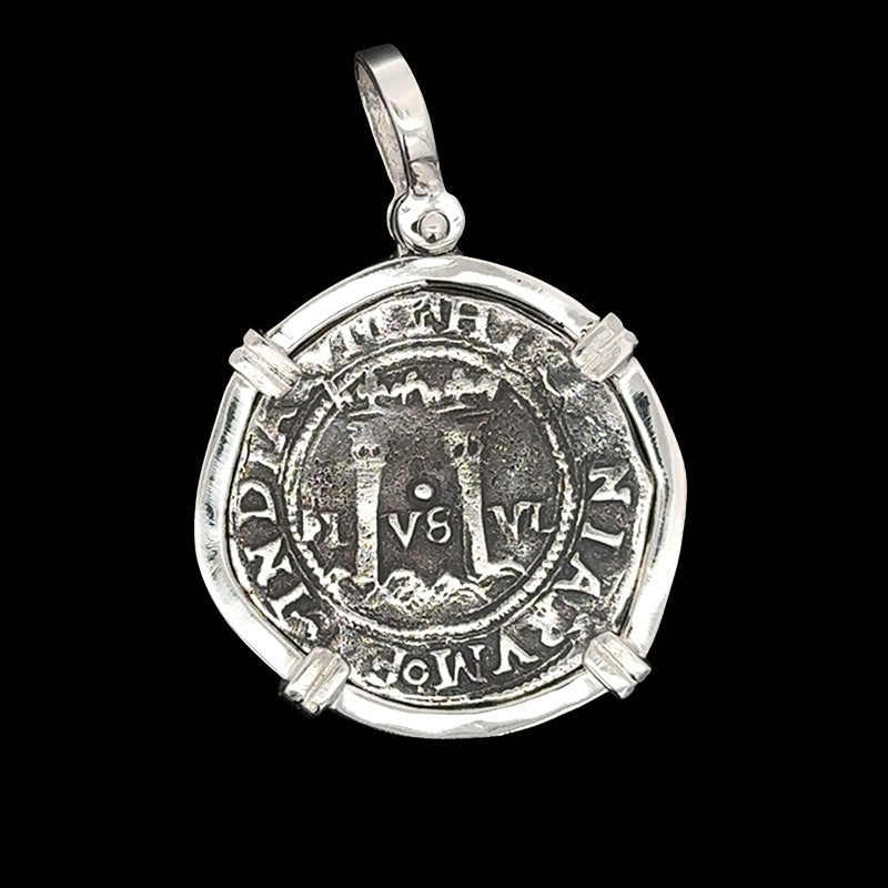 Atocha Jewelry - Pillars &amp; Waves Medium Silver Coin Pendant with Sterling Silver Frame