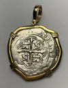 Atocha Jewelry - Large Pieces of 8 Silver Coin with Date Pendant with 14K Gold Wrap Frame