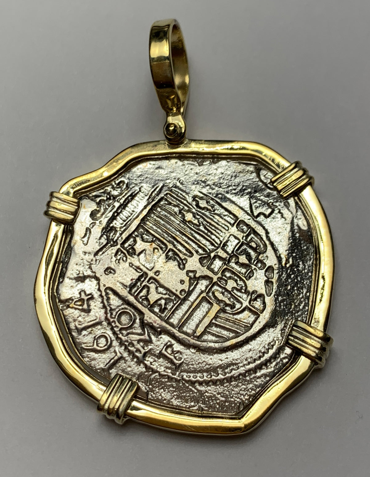 Atocha Jewelry - Large Pieces of 8 Silver Coin with Date Pendant with Triple Prong Wrap Frame