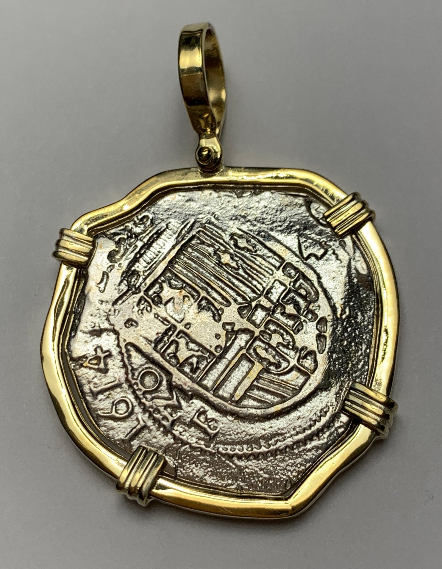 Atocha Jewelry - Large Pieces of 8 Silver Coin with Date Pendant with Triple Prong Wrap Frame