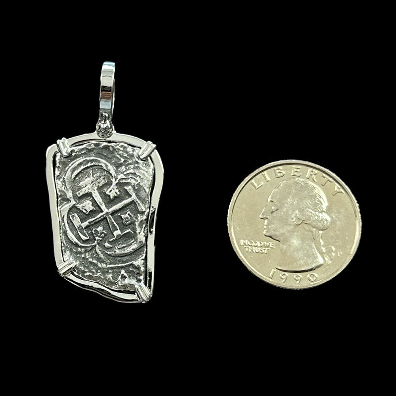 Atocha Jewelry - Long 8 Reales Silver Coin Pendant with Sterling Silver Frame