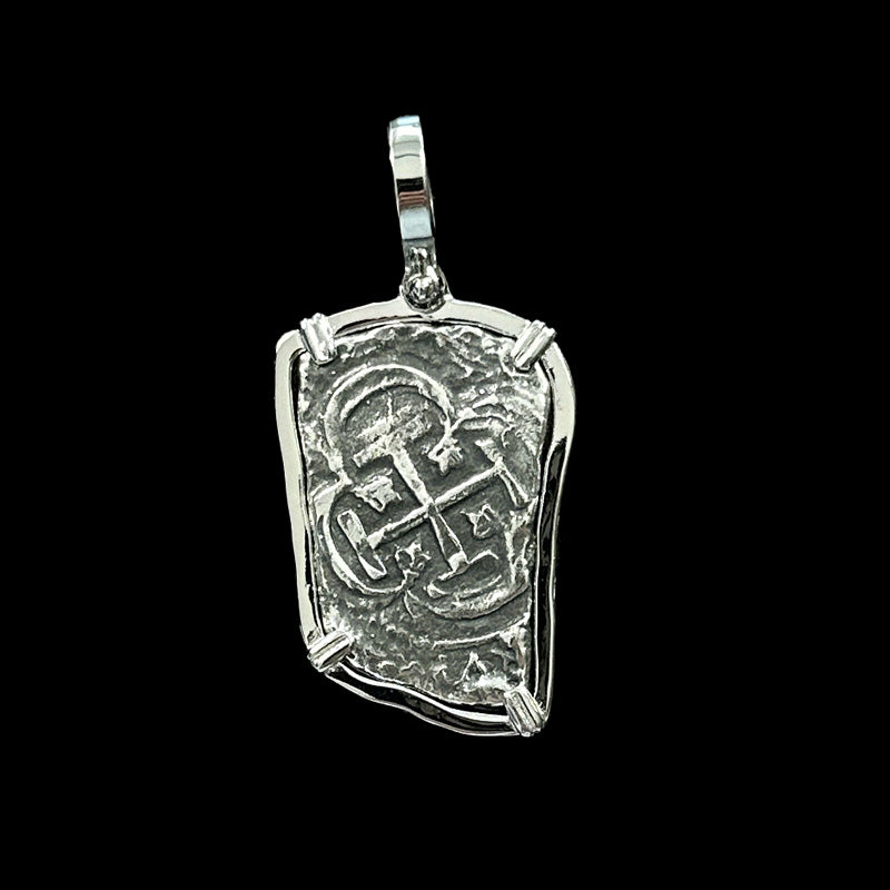 Atocha Jewelry - Long 8 Reales Silver Coin Pendant with Sterling Silver Frame