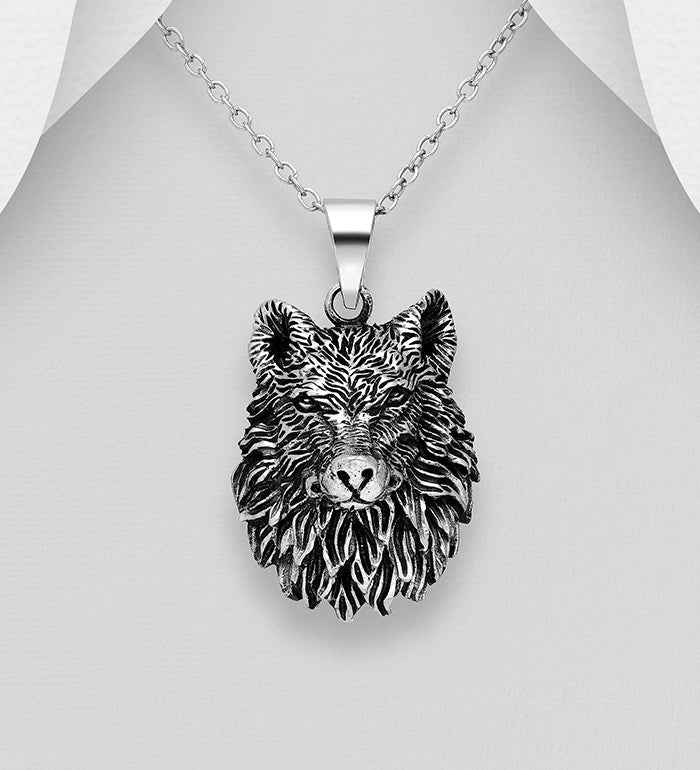 Wolf Pendant Oxidized Sterling Silver