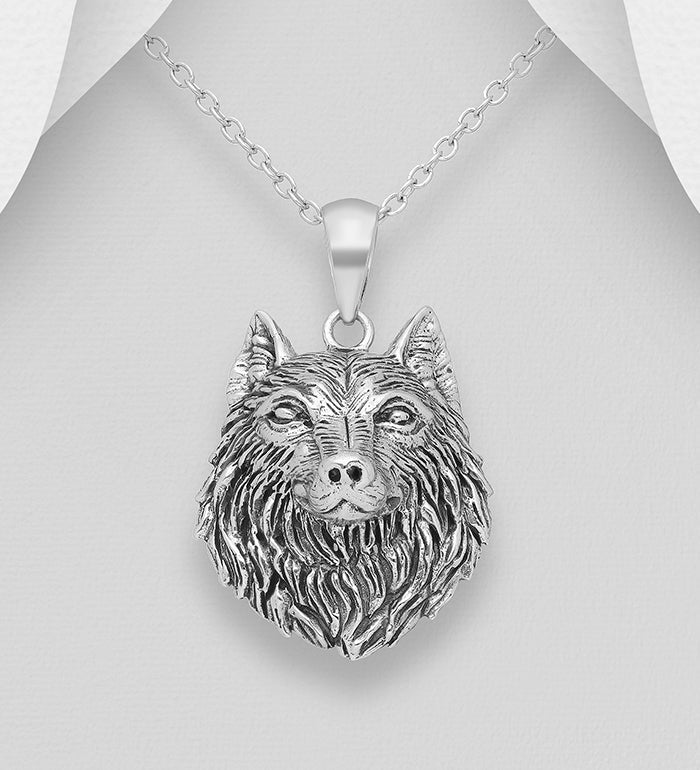 Wolf Pendant Oxidized Sterling Silver - Large