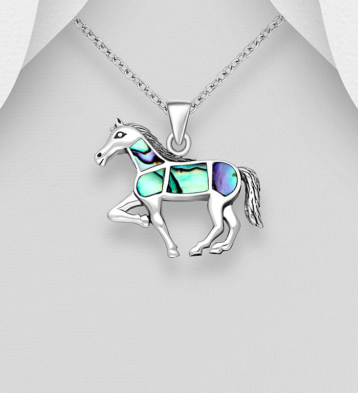 Horse Pendant Sterling Silver Decorated with Abalone Shell