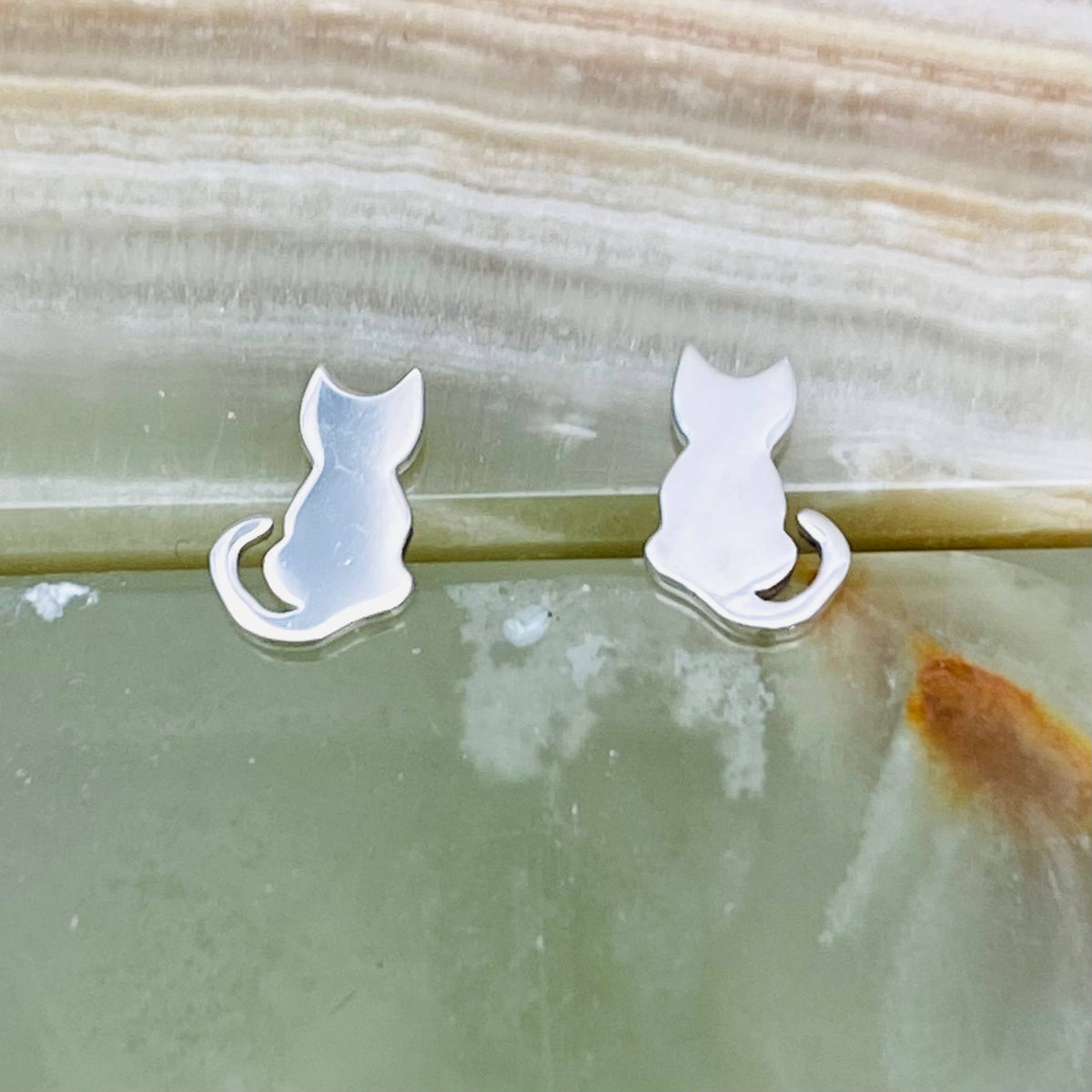 Cat Stud Earrings Sterling Silver