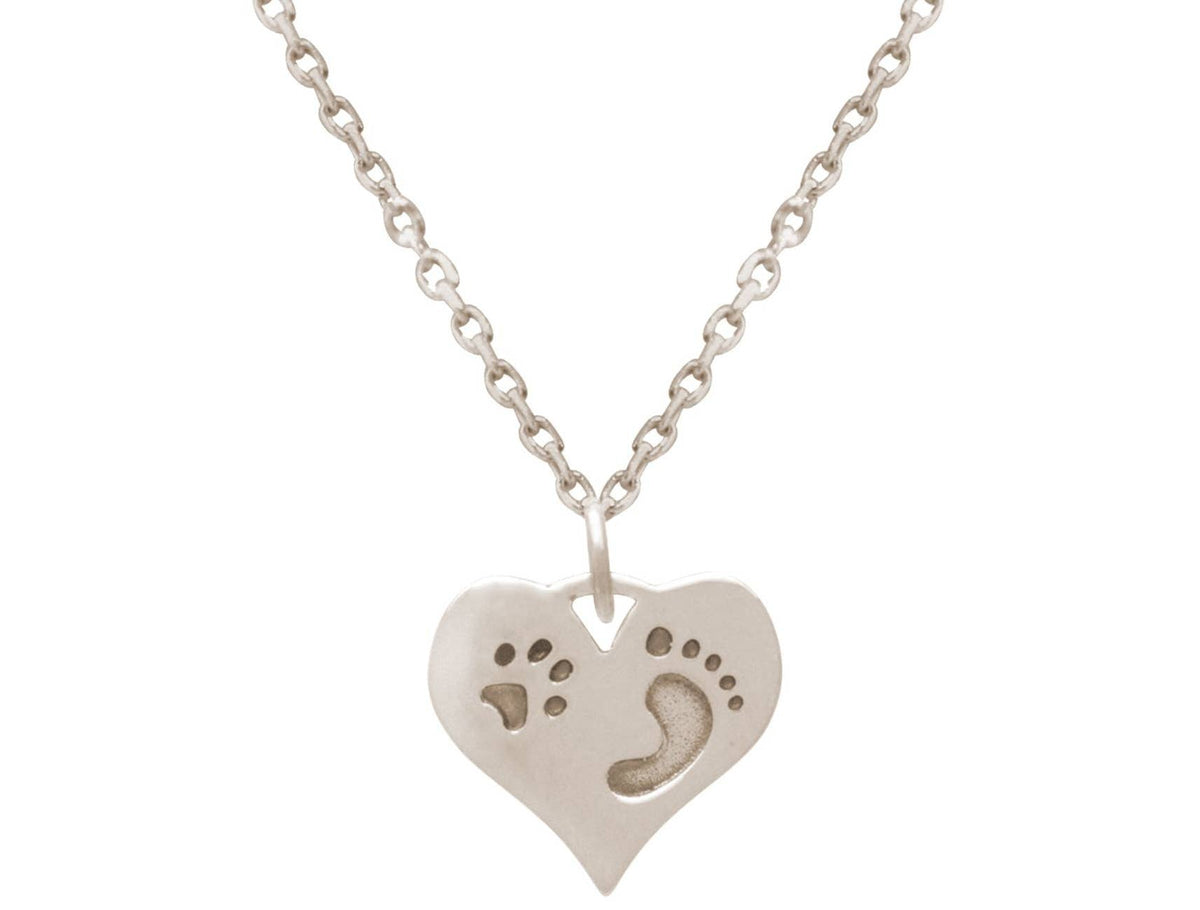 Heart Paw Print Pendant Sterling Silver Necklace