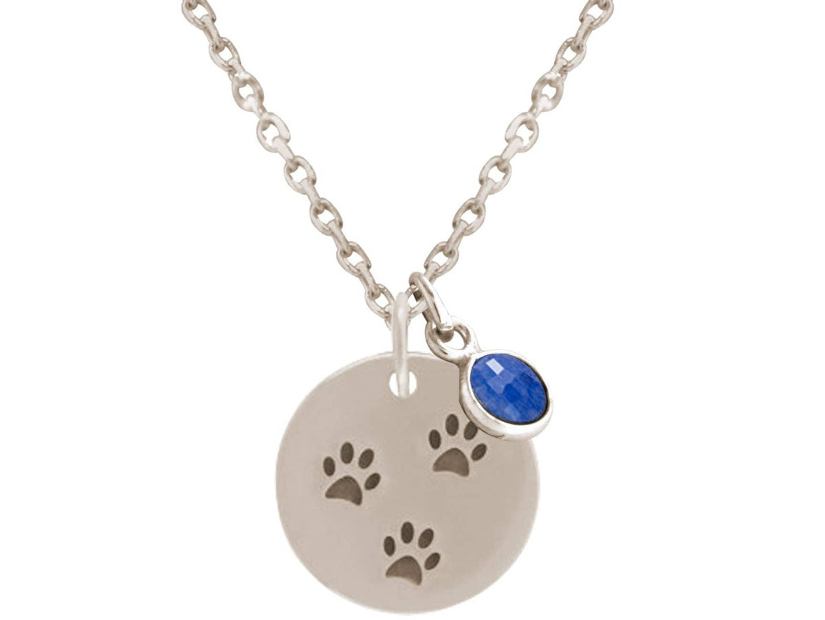 Circular Paws Pendant with Blue Sapphire Sterling Silver Necklace