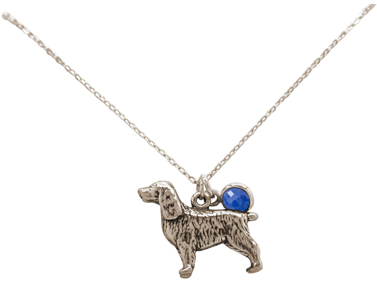 Spaniel Pendant with Blue Sapphire Sterling Silver Necklace