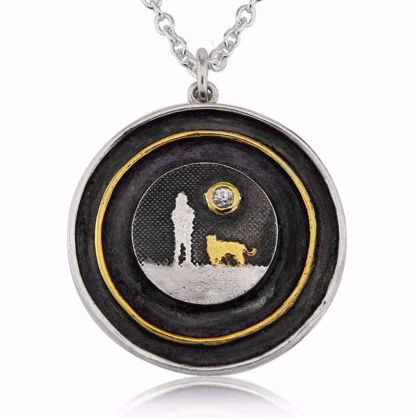 Dog Lovers Sapphire Moon Locket, Oxidised Sterling Silver