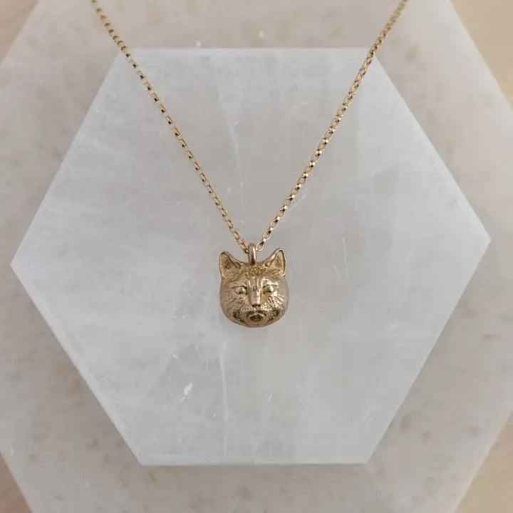Bronze Kitty Necklace on an 18k Yellow Gold Fill 23" Chain