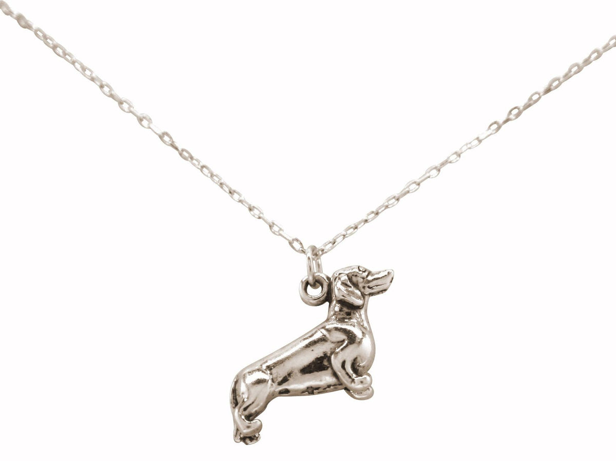 Dachshund 3-D Pendant Sterling Silver Necklace