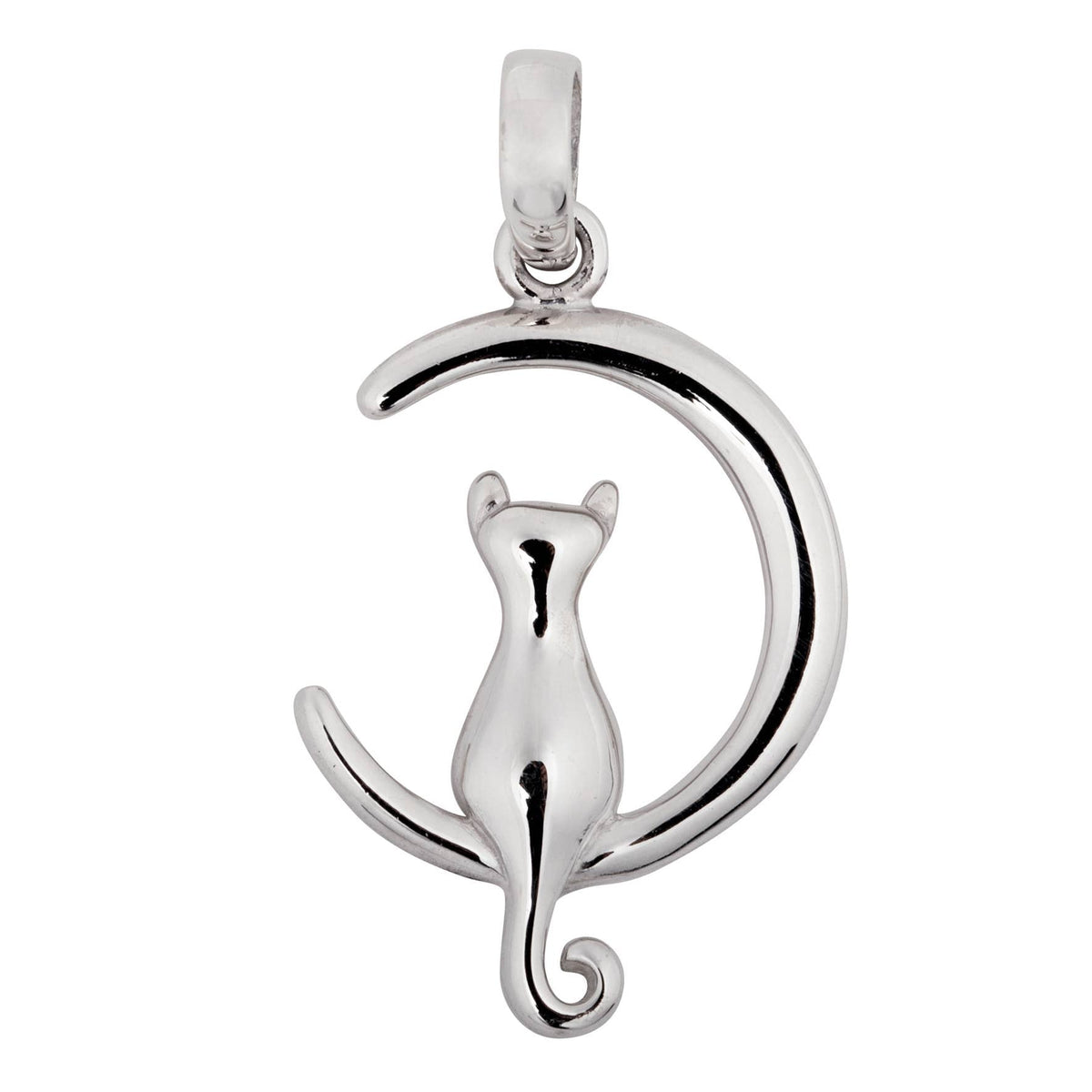Cat on Moon Sterling Silver Pendant