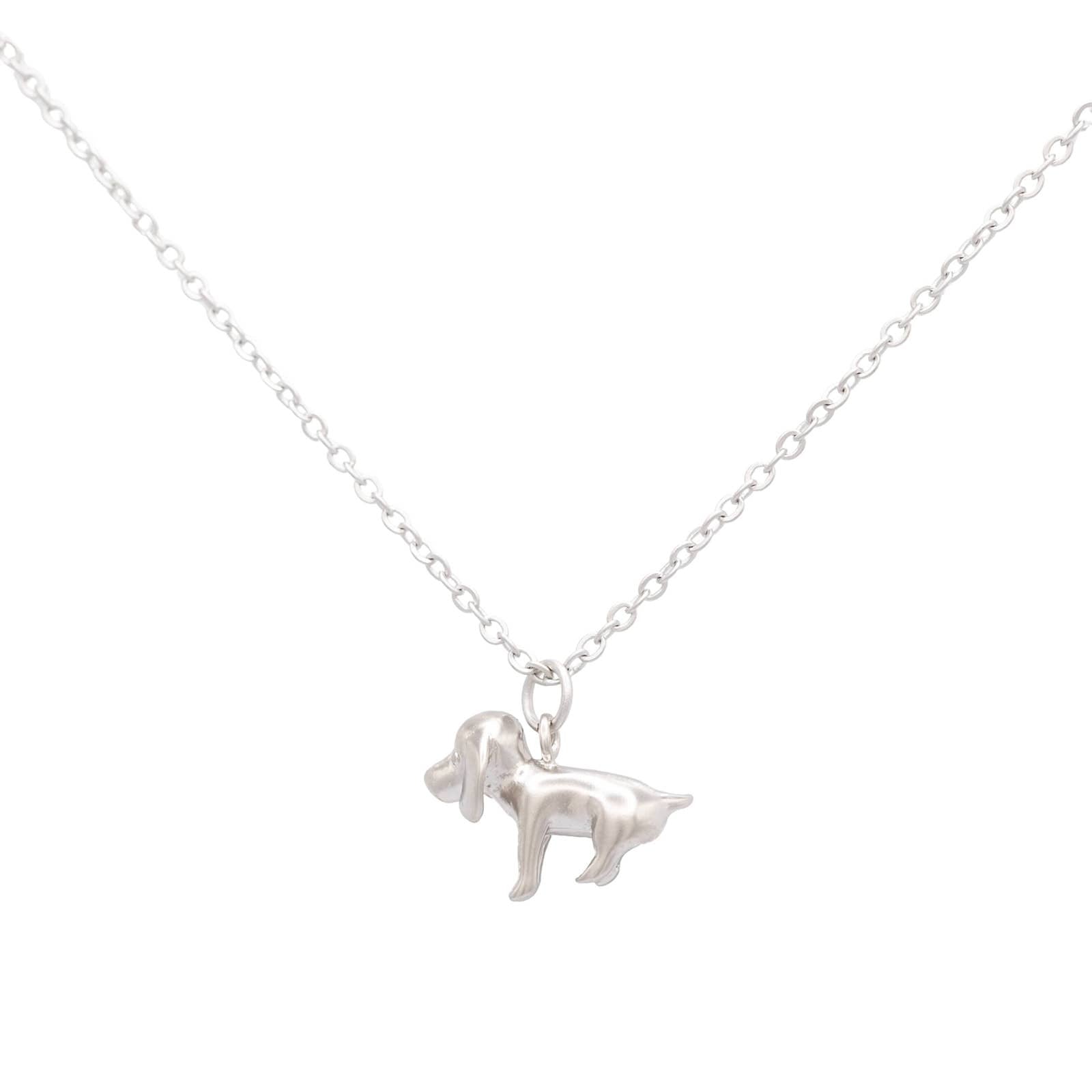 Beagle Dog Charm Dainty Necklace Pet Animal Gold Silver: Silver