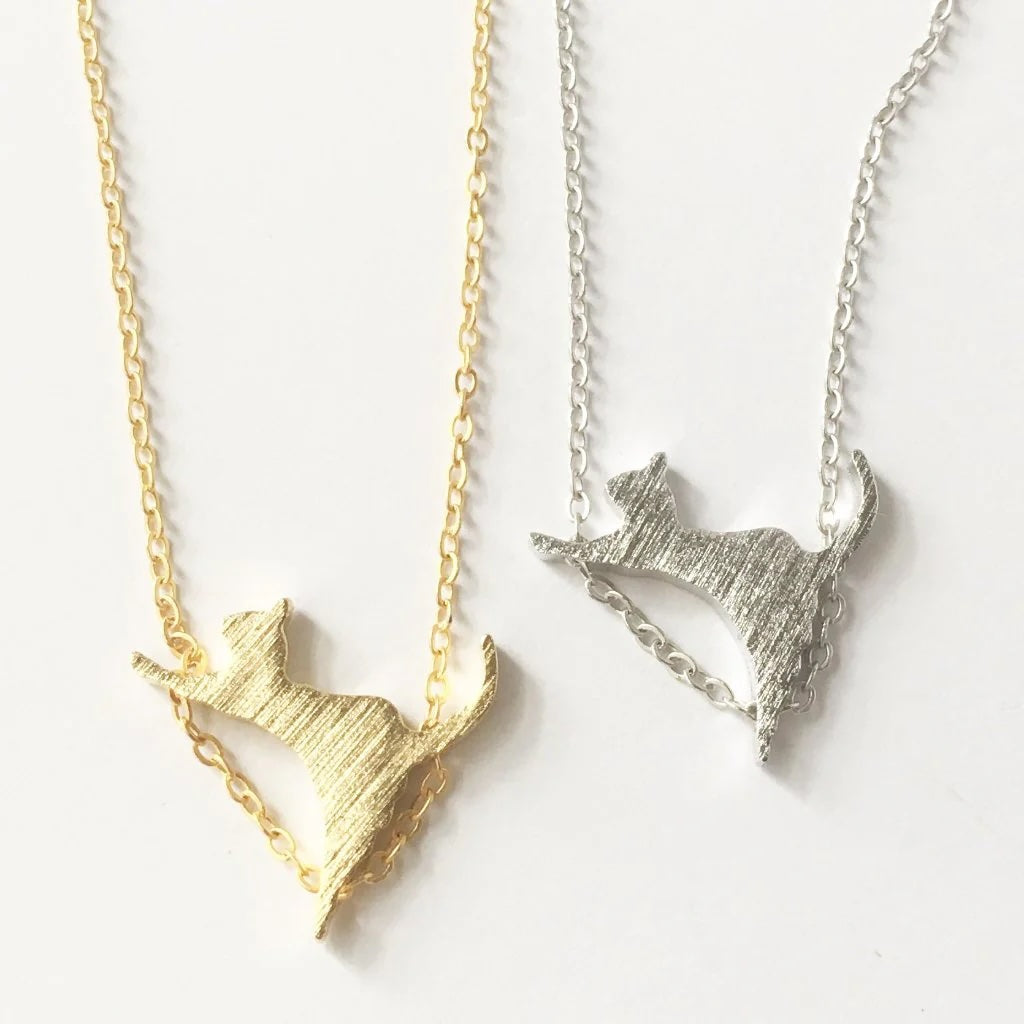 Climbing Cat Pendant Sterling Silver Necklace