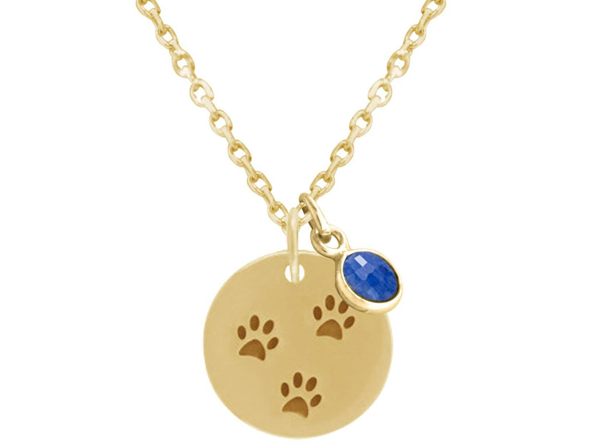 Circular Paws Pendant with Blue Sapphire Gold Plated Sterling Silver Necklace
