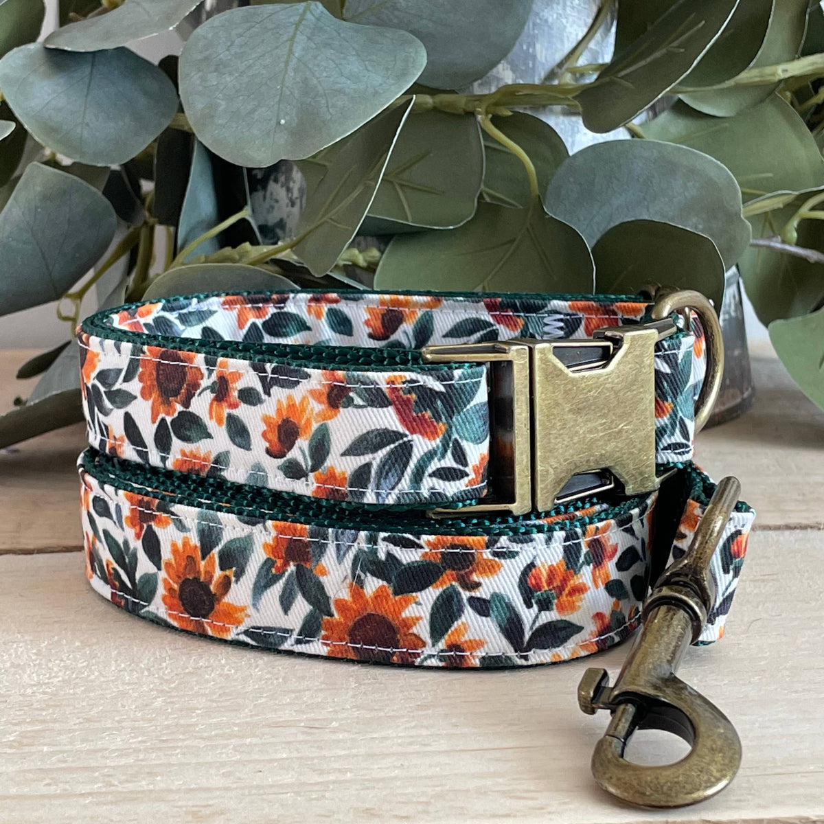 Sunflower with Antique Brass Hardware - Dog Leash 52"