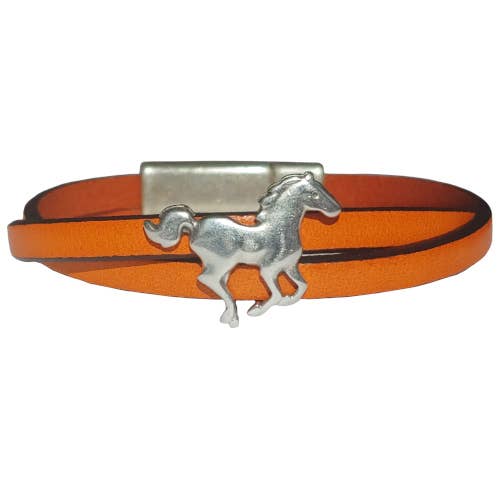 Horse Western Spirit Leather Bracelet - Tangerine