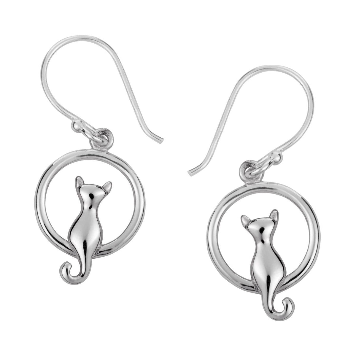 Cat on Moon Sterling Silver Earrings