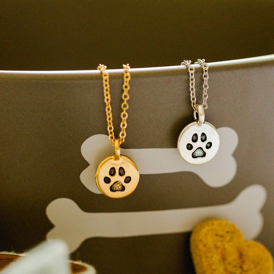 Paw Print Pendant Matte Sterling Silver Necklace