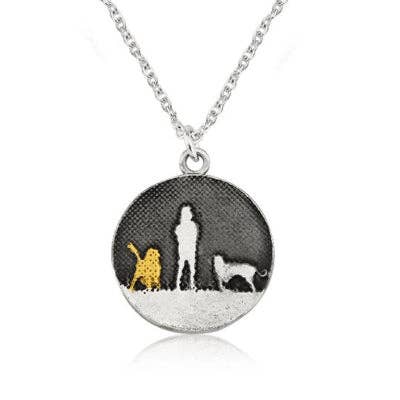 Walks Under Night's Sky Two Dogs Necklace, Sterling Silver and Gold