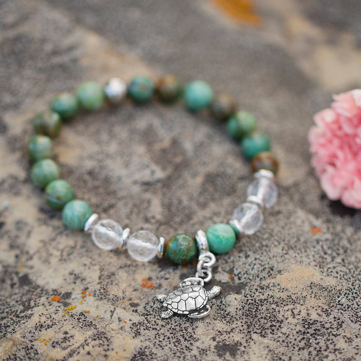 Sea Turtle Charm Bracelet with Prase Gemstones
