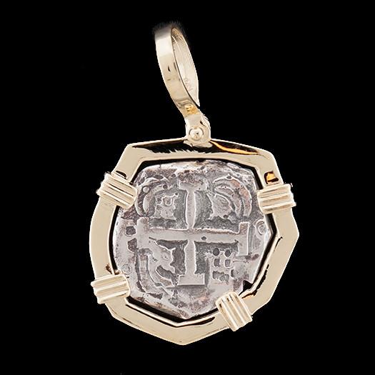 Atocha Jewelry - Odd Shape Silver Coin Pendant with 14K Gold Frame