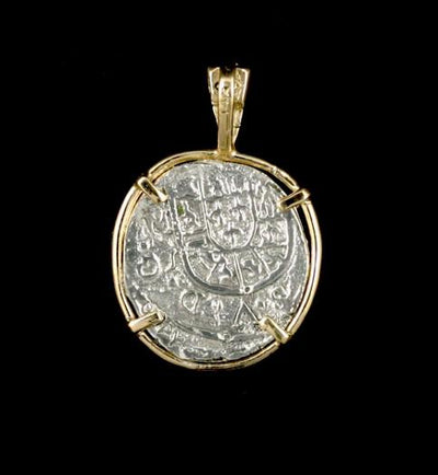 Atocha Jewelry - 1 Reale Silver Coin Pendant with 14K Gold Frame