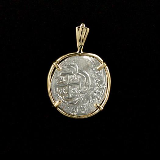 Atocha Jewelry - 1 Reale Silver Coin Pendant with 14K Gold Frame