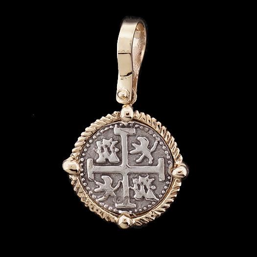 Atocha Jewelry - Small Silver Coin Pendant w/Sterling Silver Four Point Frame